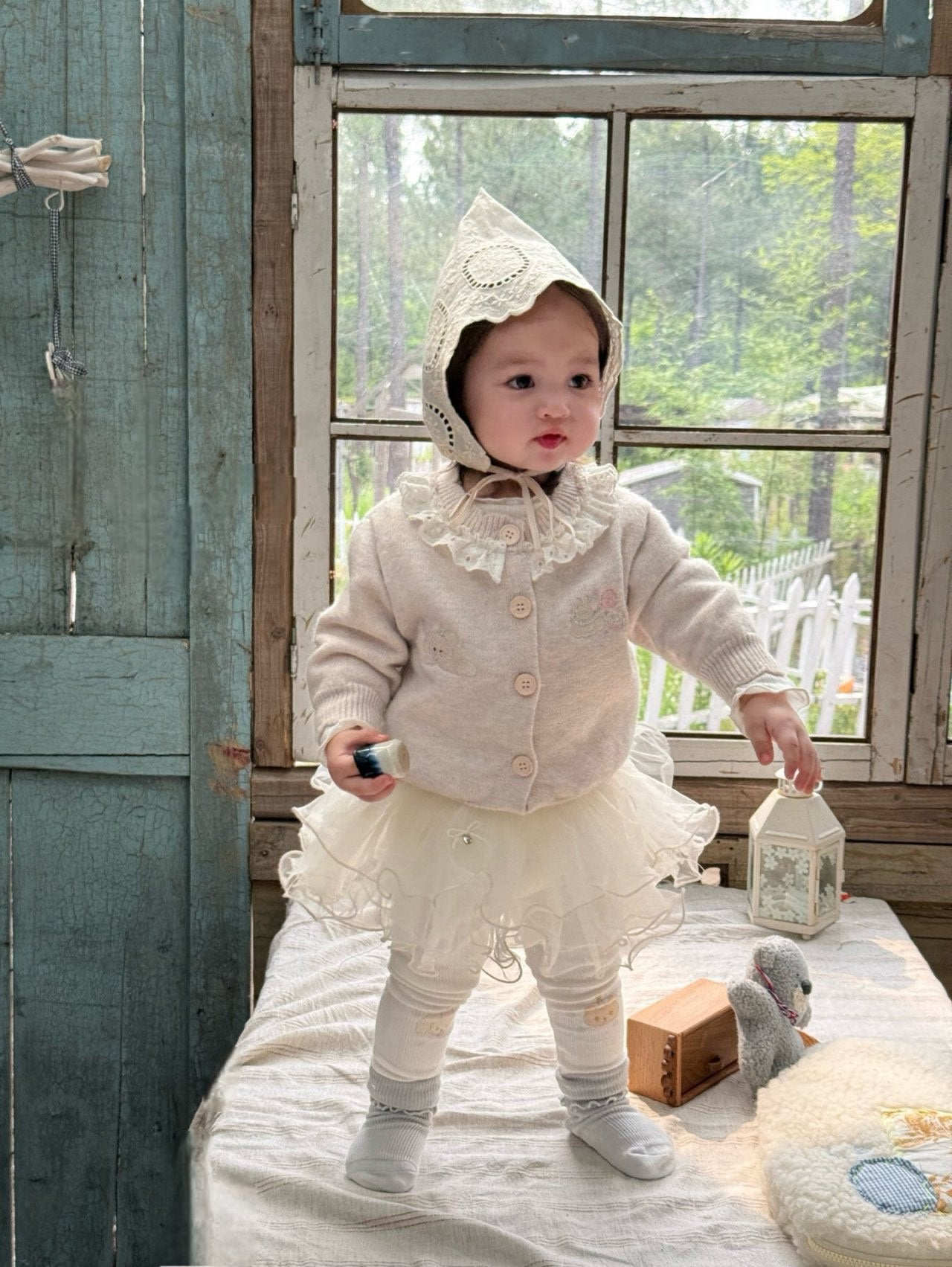 Puff pom knit cardigan