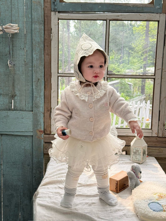 Puff pom knit cardigan