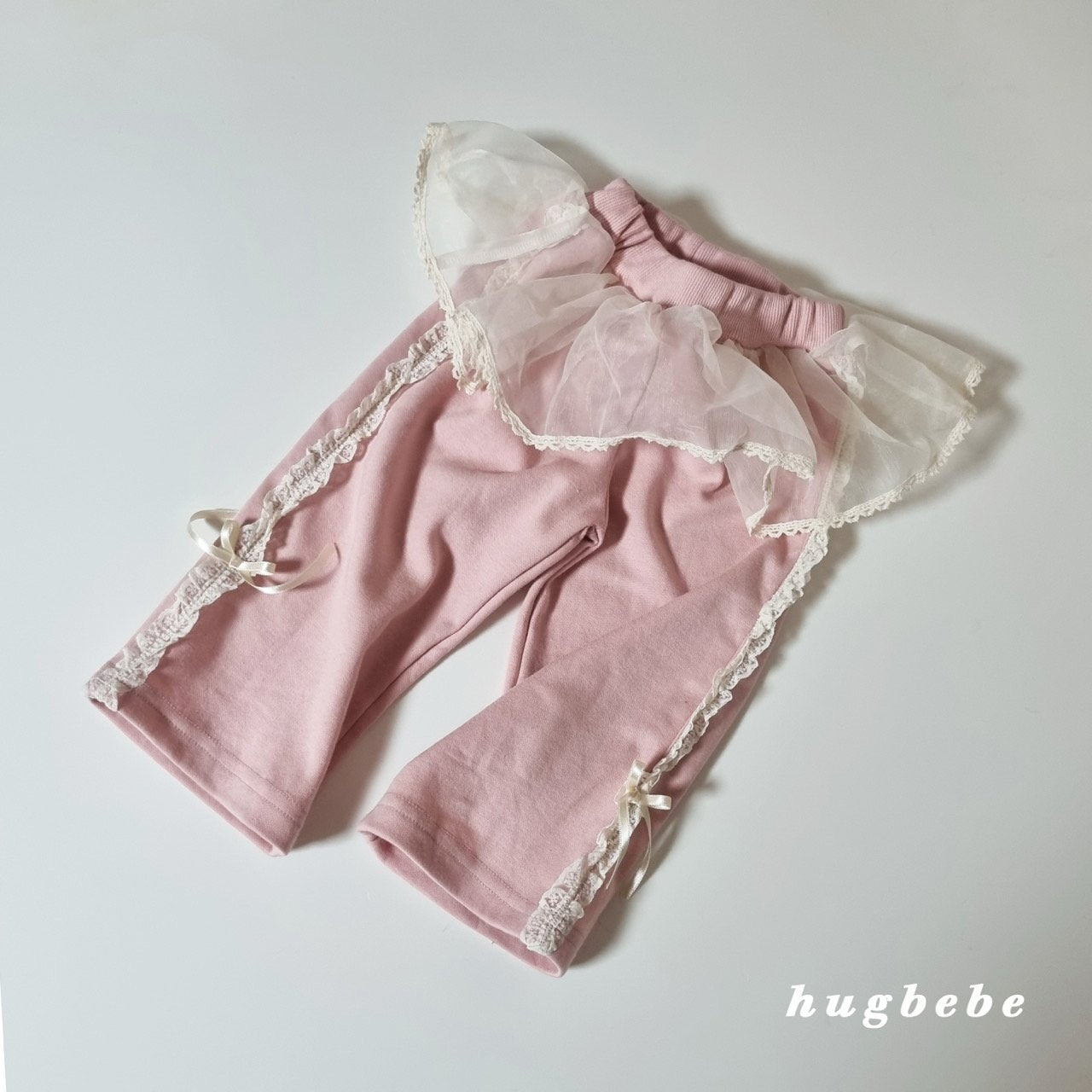Lace frill ribbon pants