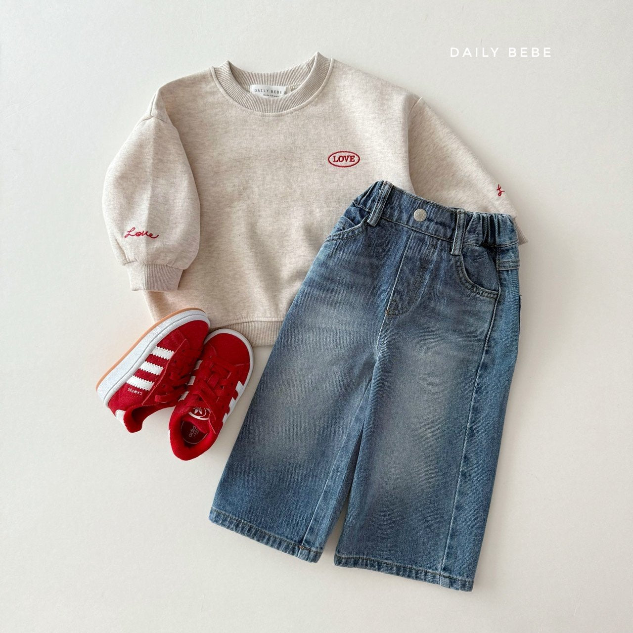 Washed wide denim pants
