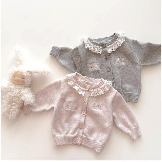 Puff pom knit cardigan
