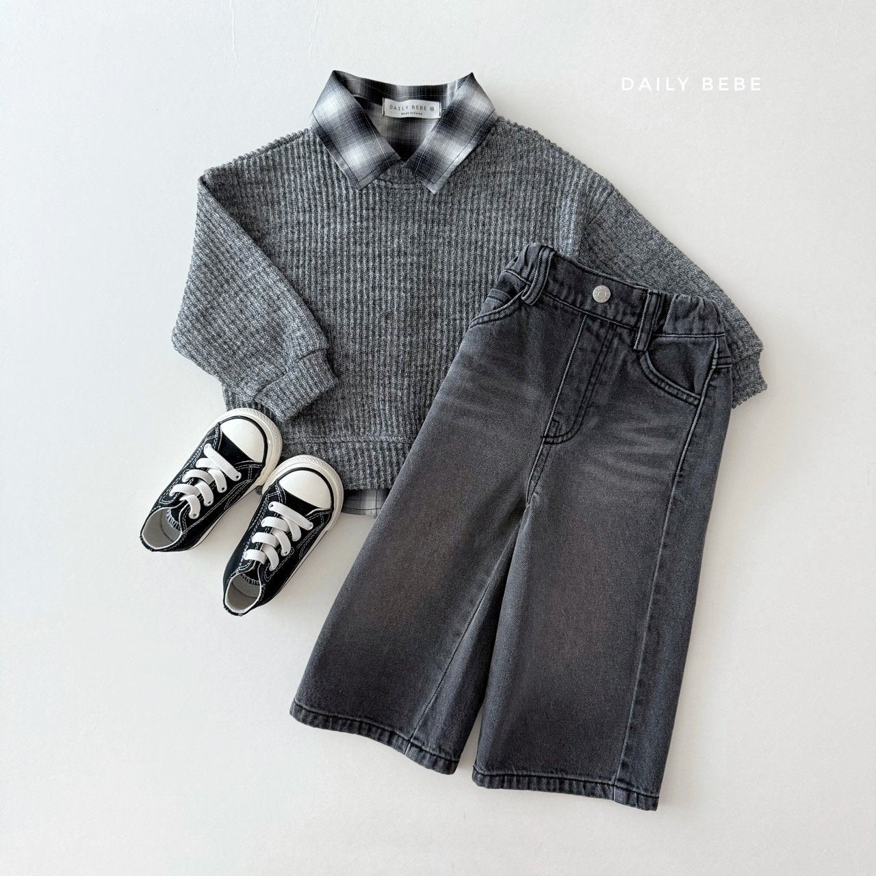 Washed wide denim pants