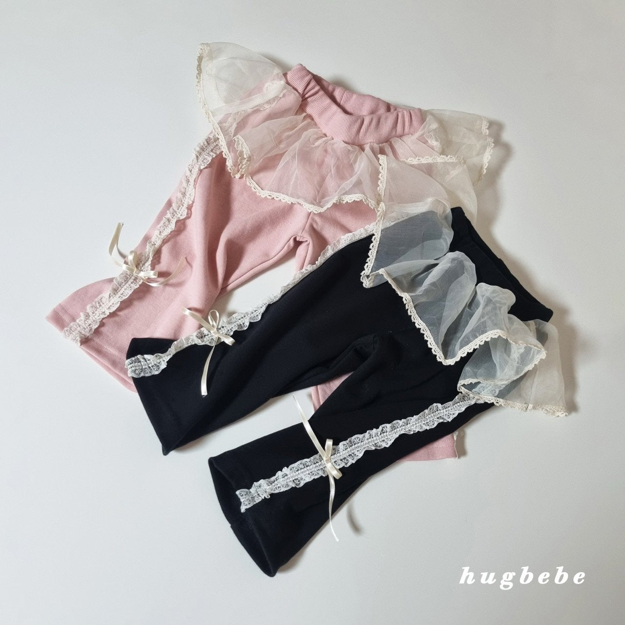 Lace frill ribbon pants