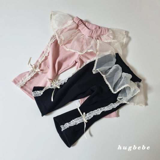 Lace frill ribbon pants