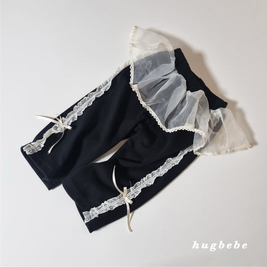 Lace frill ribbon pants