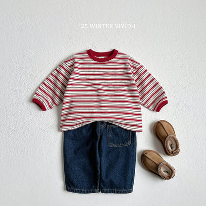 Fleece-lined multi-striped sweatshirt