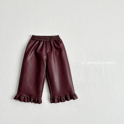 Leather frill pants