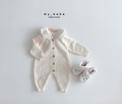 Pompom hooded knit onesie