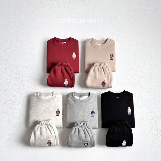 Teddy bear embroidered fleece set