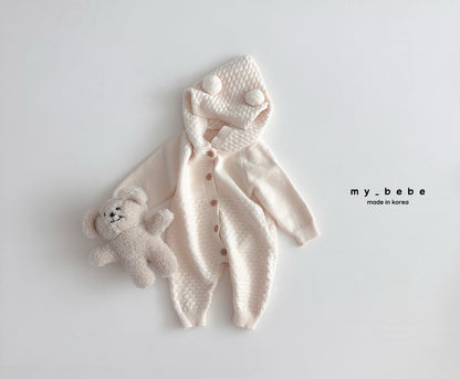 Pompom hooded knit onesie