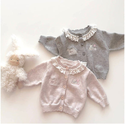Puff pom knit cardigan