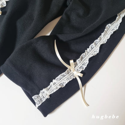 Lace frill ribbon pants