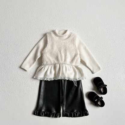 Leather frill pants