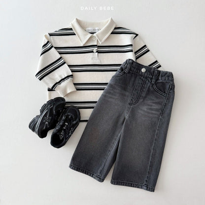 Washed wide denim pants