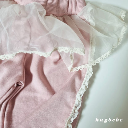 Lace frill ribbon pants