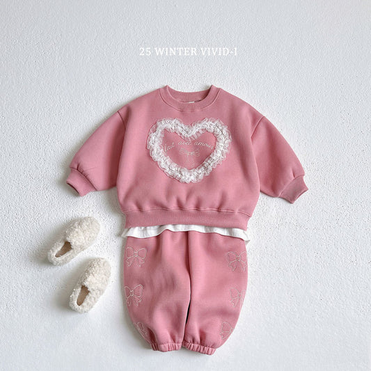 Lace heart fleece-lined sweatshirt