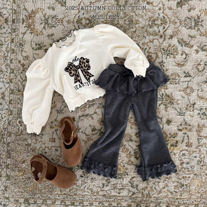 Leopard print ribbon sweatshirt
