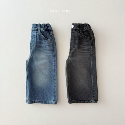 Washed wide denim pants