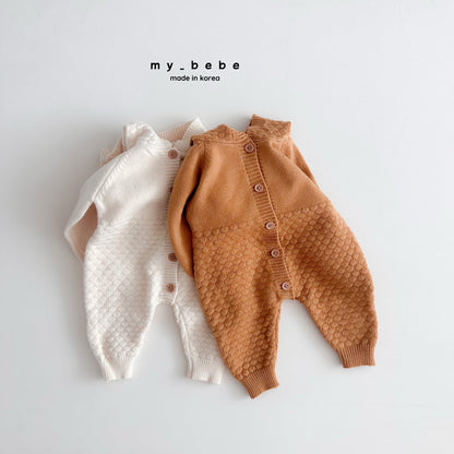 Pompom hooded knit onesie