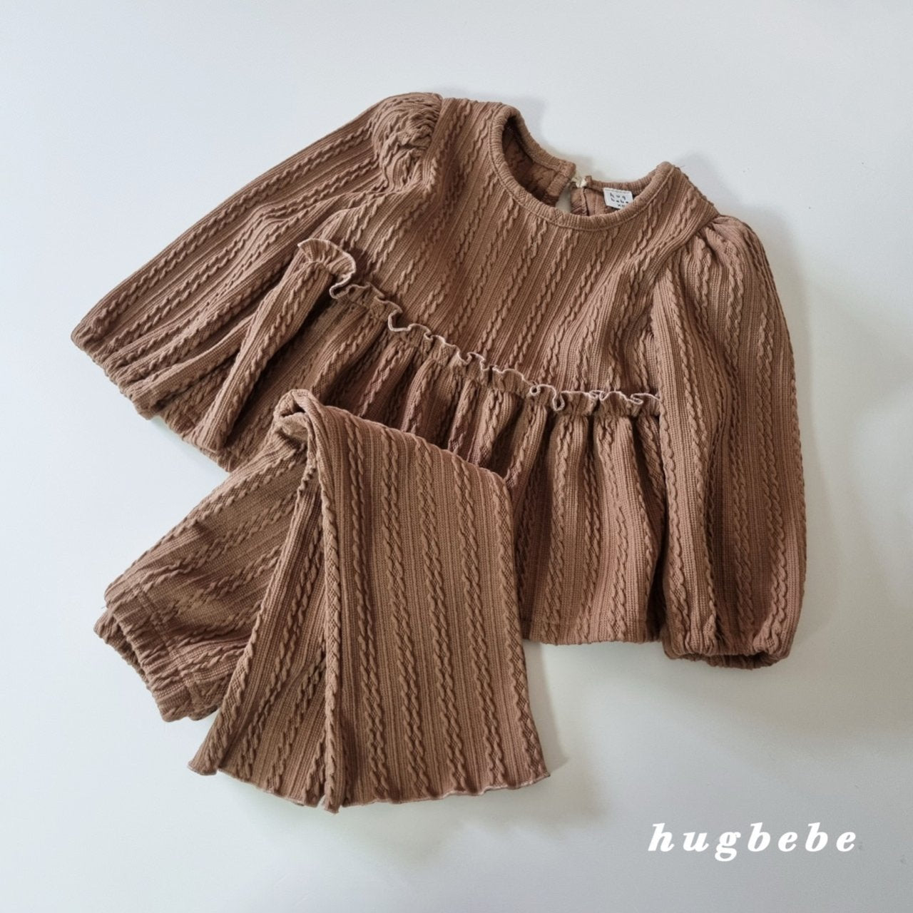 Cable knit shirred top and bottom set