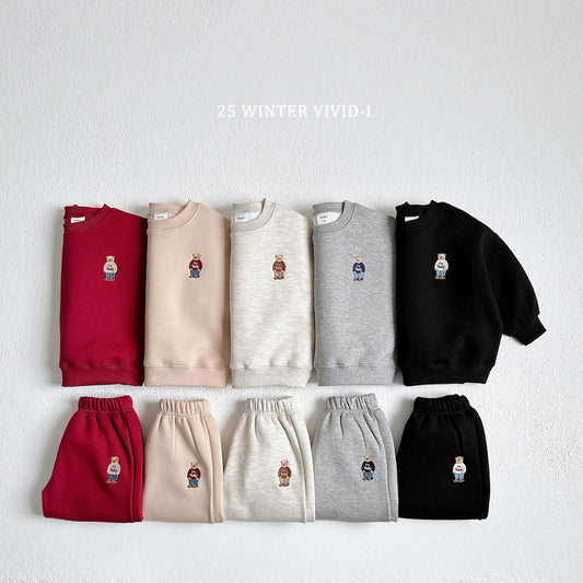Teddy bear embroidered fleece set